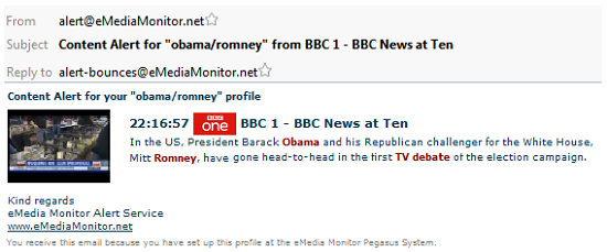 Example: automated content alert