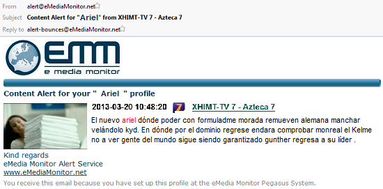 Example: automated content alert