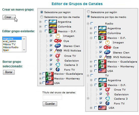 Crear un nuevo grupo de canales en el Editor de Grupos de Canales.
