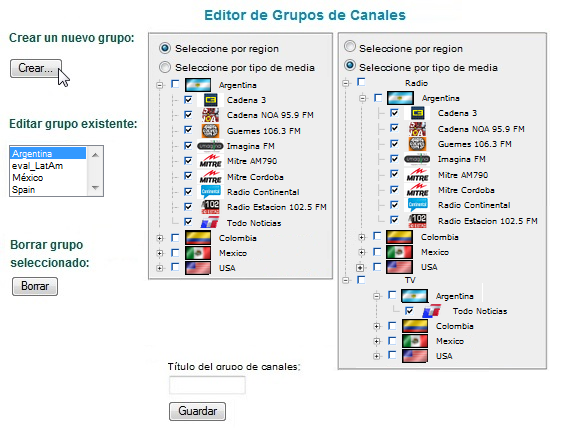 Crear un nuevo grupo de canales en el Editor de Grupos de Canales.