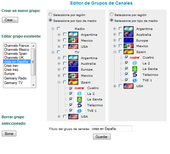 Crear un nuevo grupo de canales en el Editor de Grupos de Canales.
